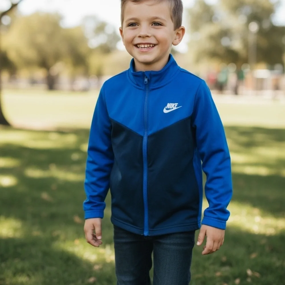 Nike Kids Blue and Navy Jacket zipper Nike logo on back! Boys size small